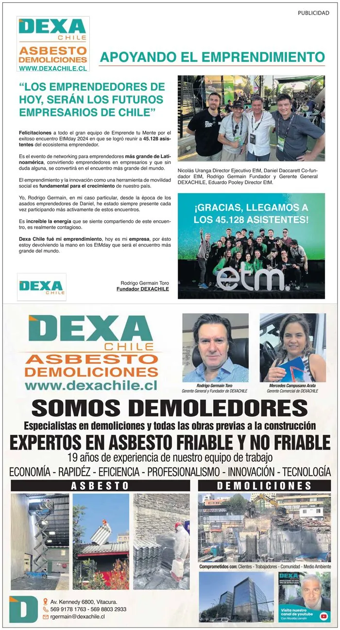Página de El Mercurio: DEXA Chile apoyando el emprendimiento en el ETM Day